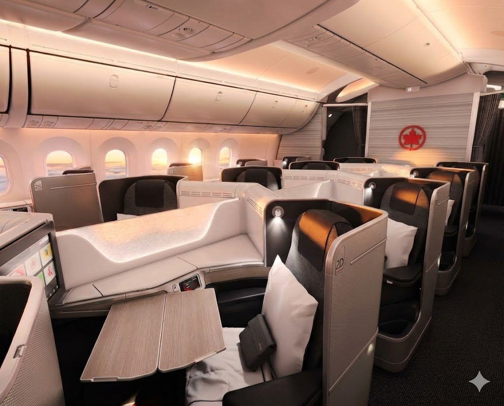 Air Canada A330-300 Signature Class cabin with Collins Super Diamond reverse herringbone seats