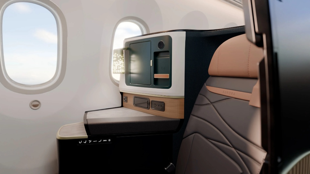 Alaska Airlines Aurora Suite lie-flat business class seat