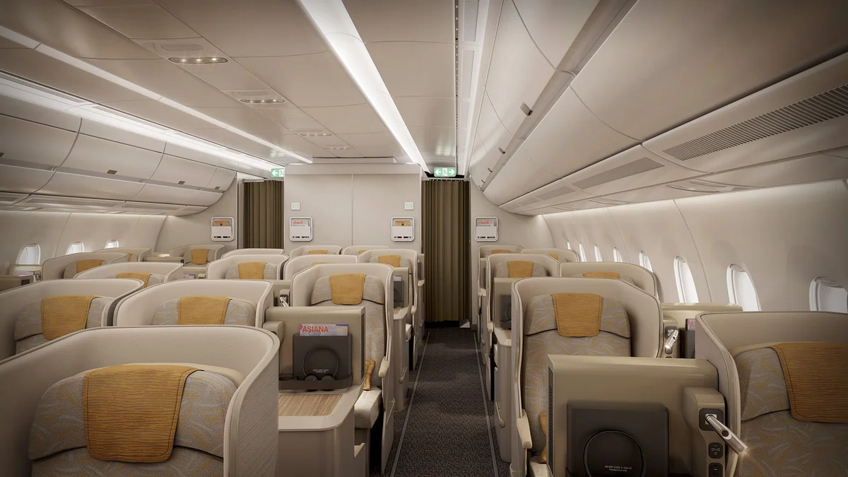 Asiana A380 Business Suite with closing doors and 32-inch screen
