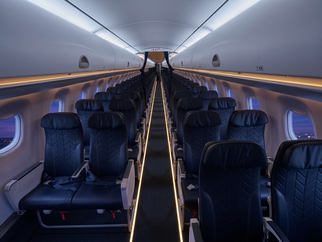 Embraer 190 regional jet cabin with 2-2 seating