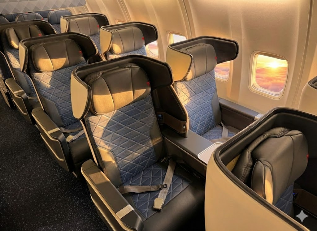 Delta 737-800 refreshed First Class cabin with new seats and privacy wings
