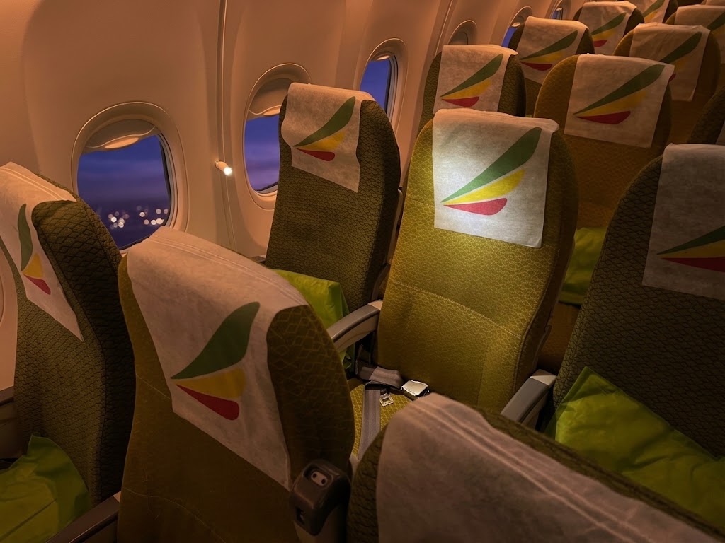 Ethiopian Airlines 737-800 economy cabin with 3-3 seating