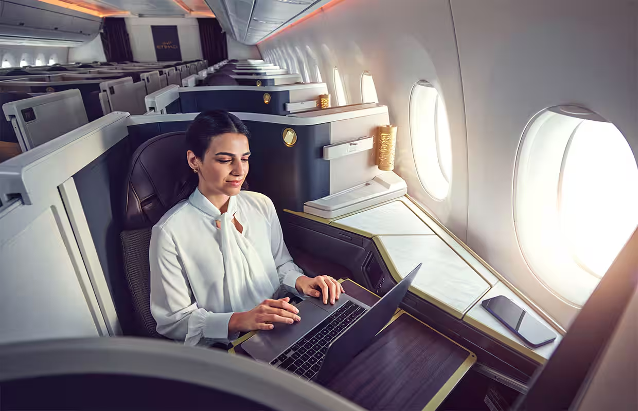 Etihad Airways A350-1000 Business Class cabin with Collins Super Diamond suites
