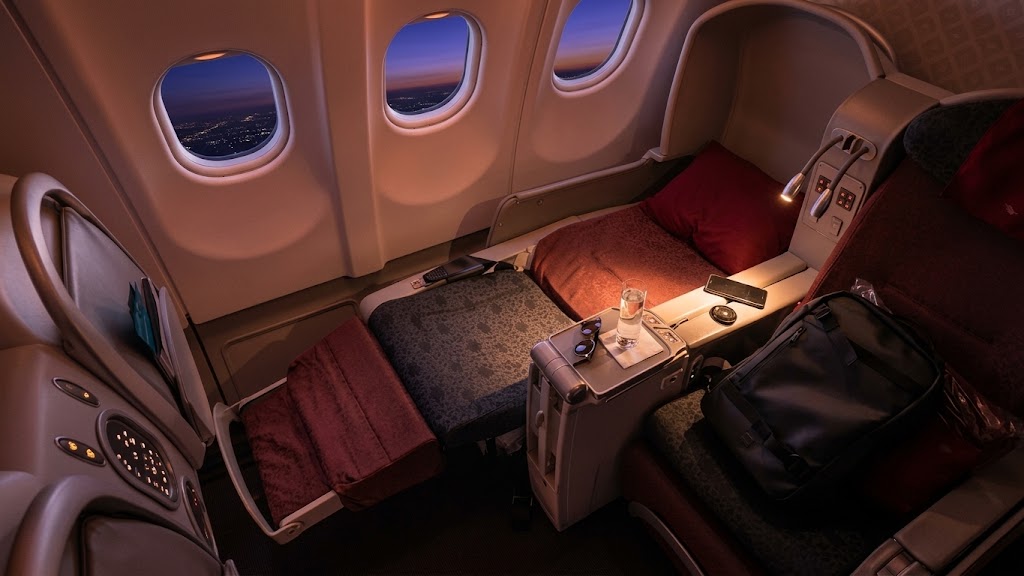 Garuda Indonesia A330-200 lie-flat business class cabin in a 2-2-2