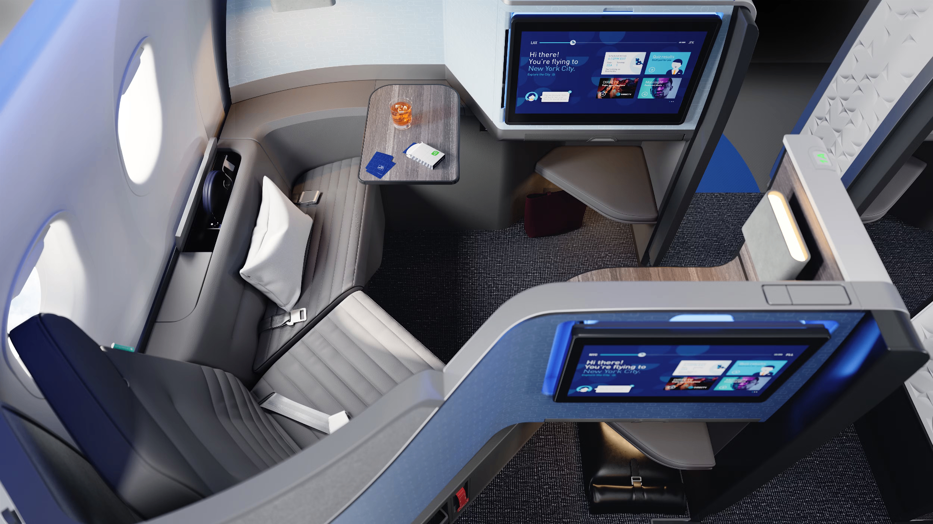 JetBlue A321neo Mint Suite cabin interior with privacy doors