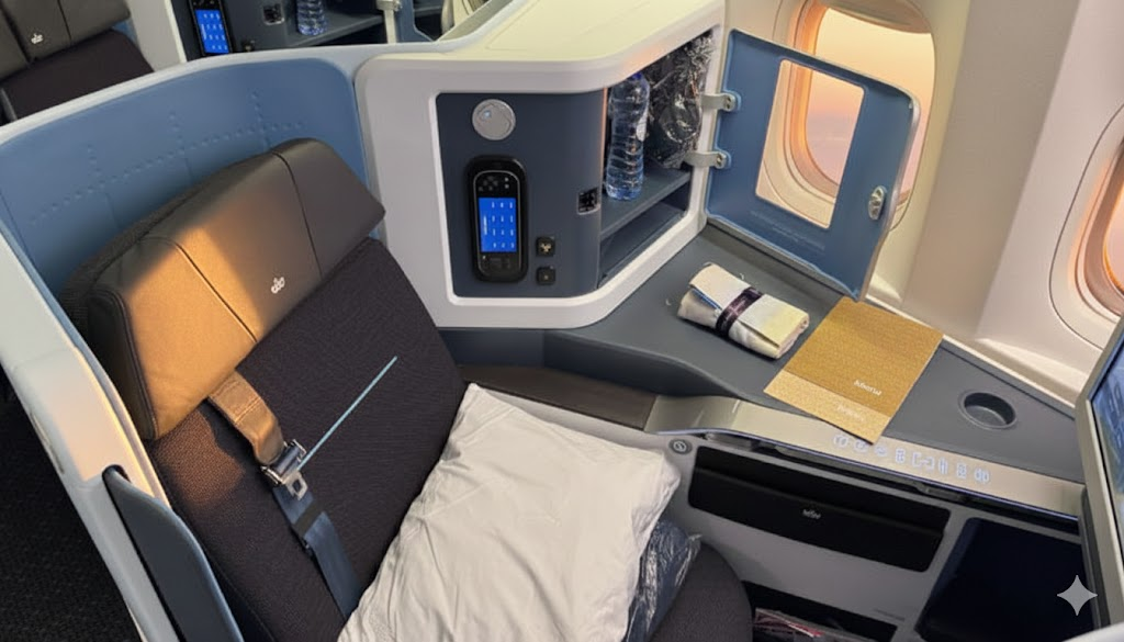 KLM World Business Class suite with doors on the Boeing 777-200ER featuring Jamco Venture seats