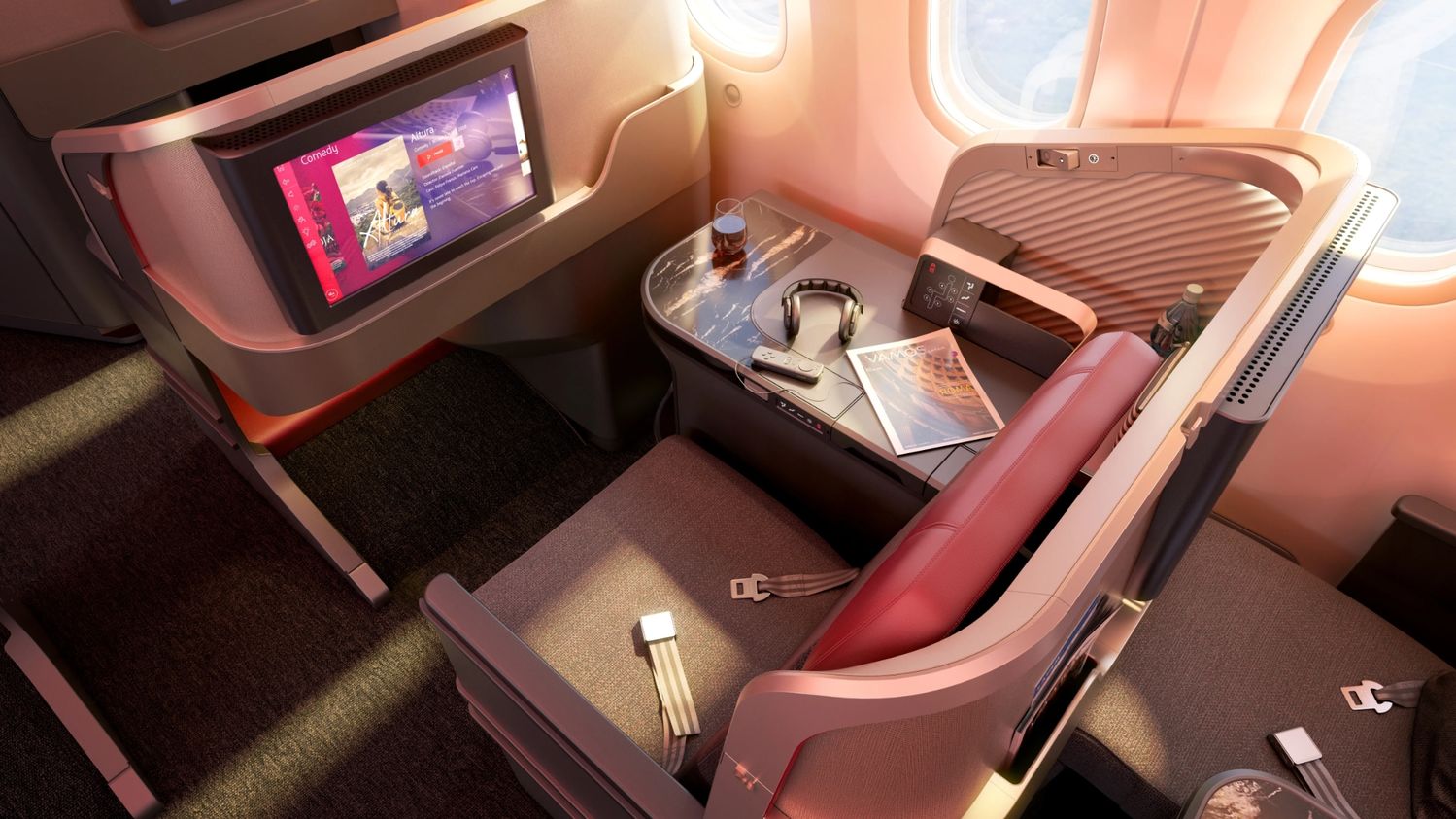 LATAM Boeing 787 Premium Business suite with its sliding privacy door open