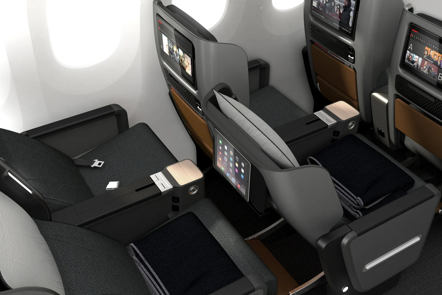 Qantas 787-9 Premium Economy cabin with David Caon-designed seats