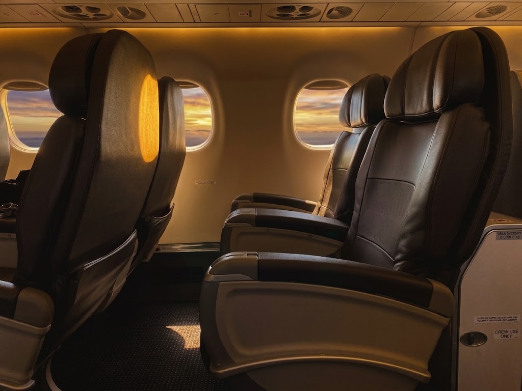 QantasLink Embraer 190 cabin, 2-2 leather seating with no middle seat