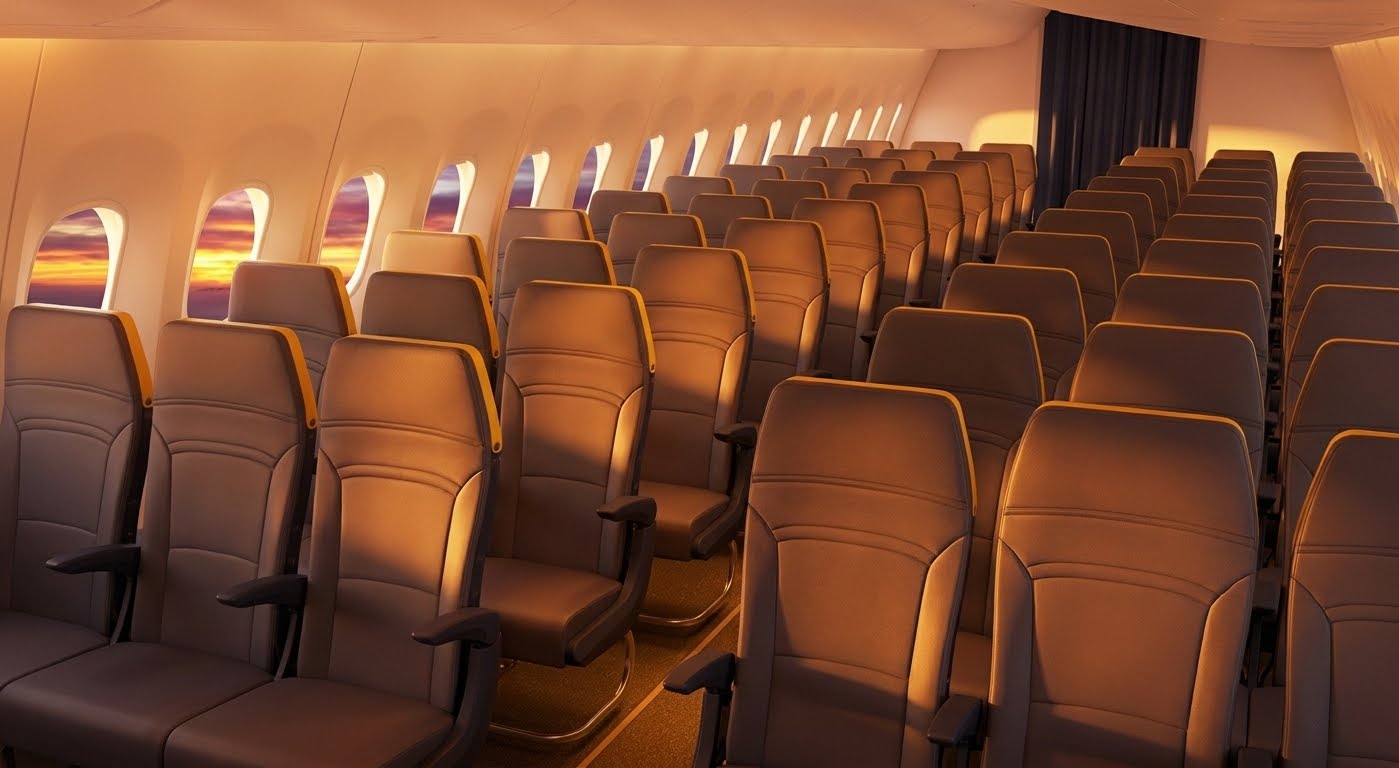 Illustration of a single-class 3-3 economy cabin like the one planned for the Ryanair 737 MAX 10