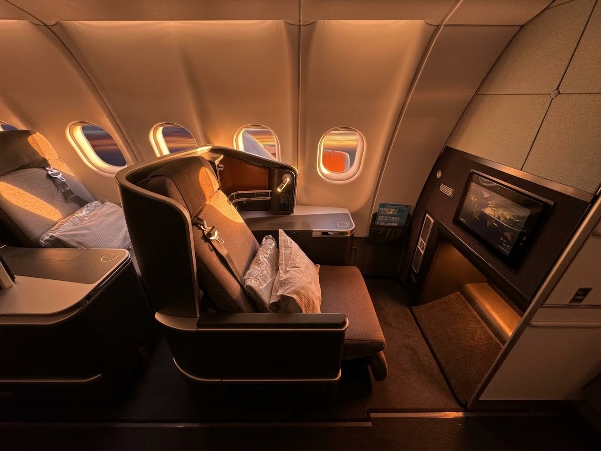 SAS A330-300 business class seat beside the windows, with its side console and screen