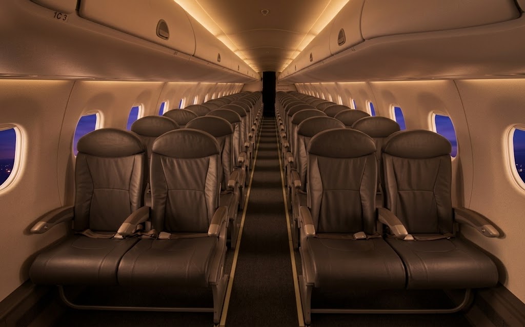United Express Embraer 170 economy cabin with 2-2 seating