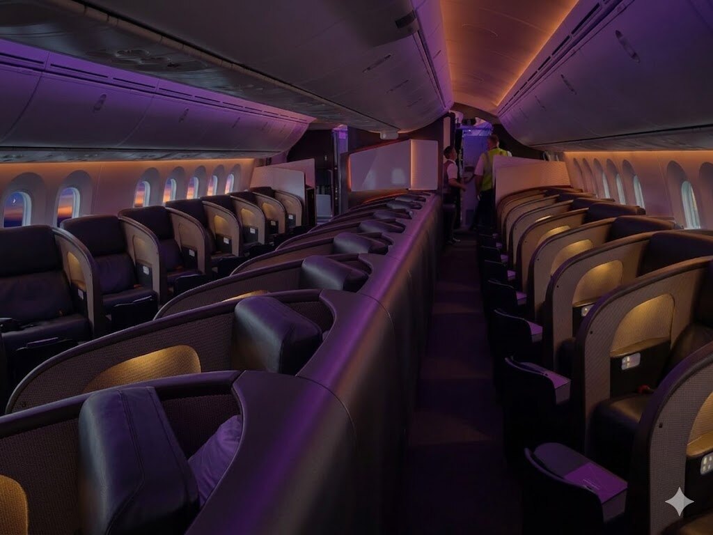 Virgin Atlantic Boeing 787-9 Upper Class cabin with 1-2-1 herringbone lie-flat suites