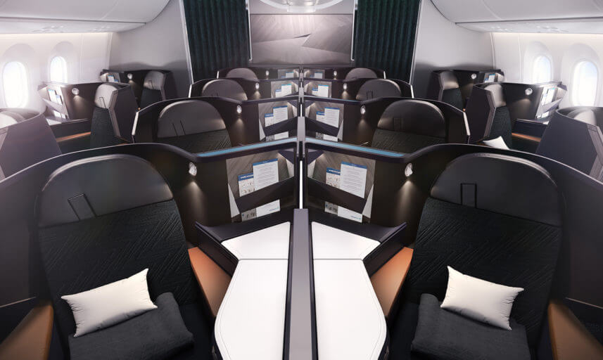 WestJet Boeing 787-9 Dreamliner Business Class cabin with Collins Super Diamond seats