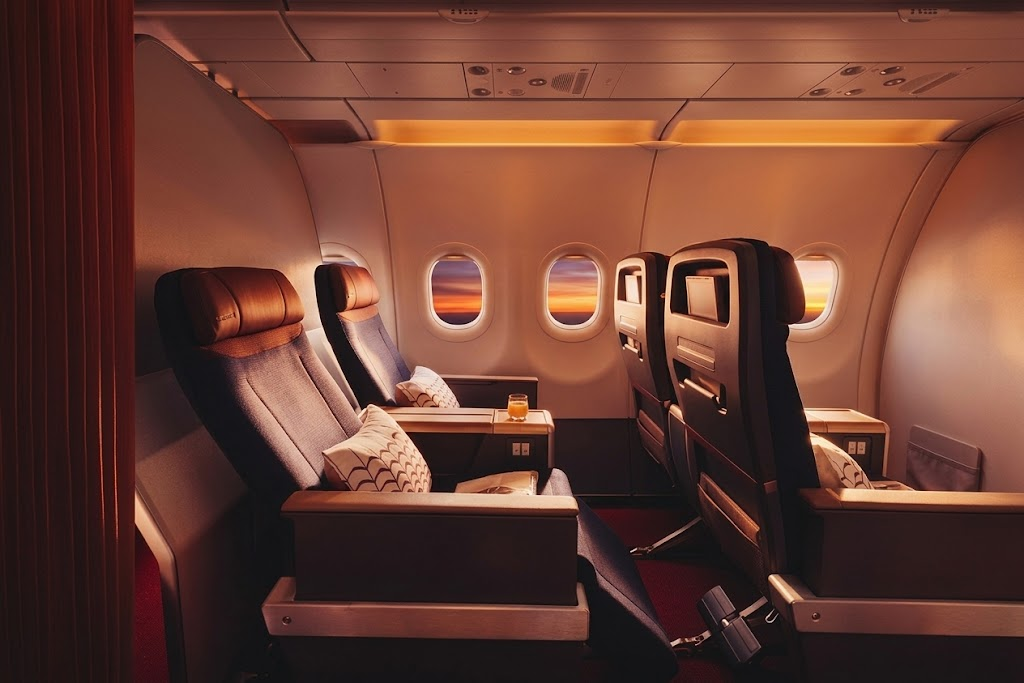 Air India Airbus A320neo business class cabin, 2-2 recliners at rows 1 and 2