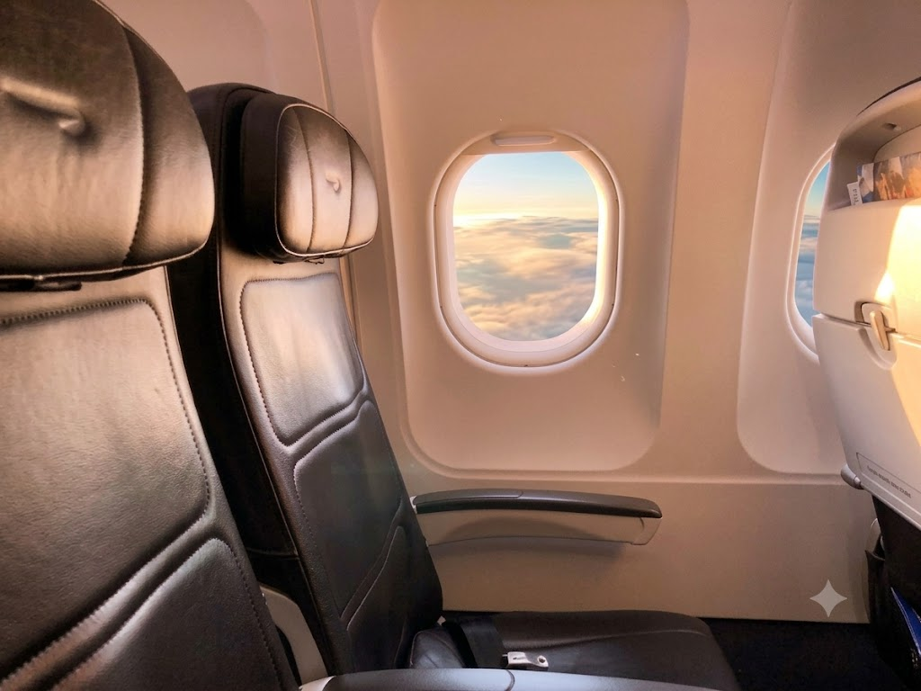British Airways Airbus A319 Euro Traveller window seat with view over clouds