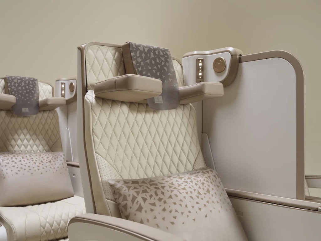 Emirates' new A350 Premium Economy seat with its full-height privacy divider raised