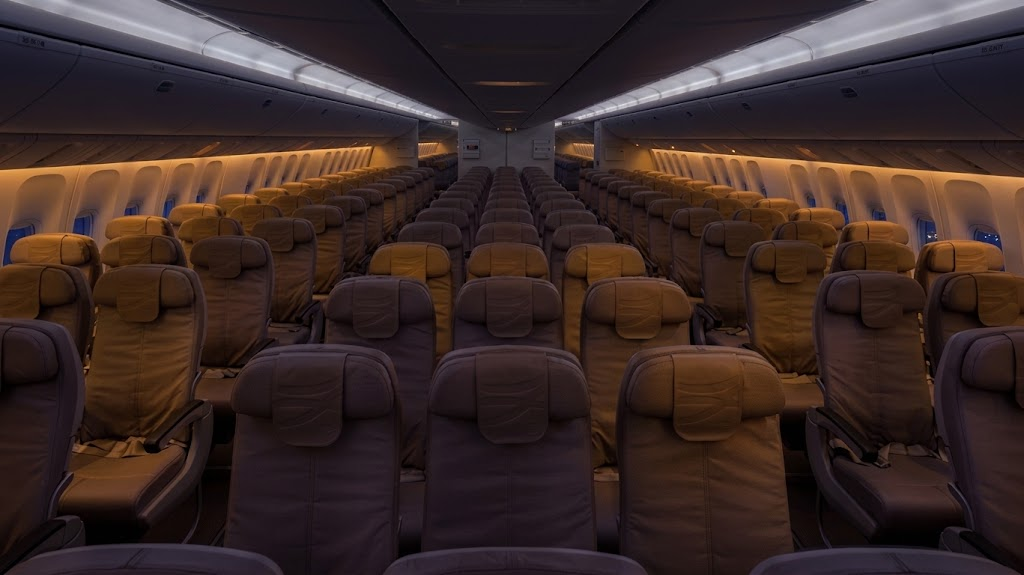 Saudia Boeing 777-300ER Guest Class cabin looking aft