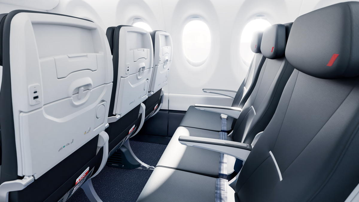 Air France Airbus A220-300 cabin showing the three-seat side