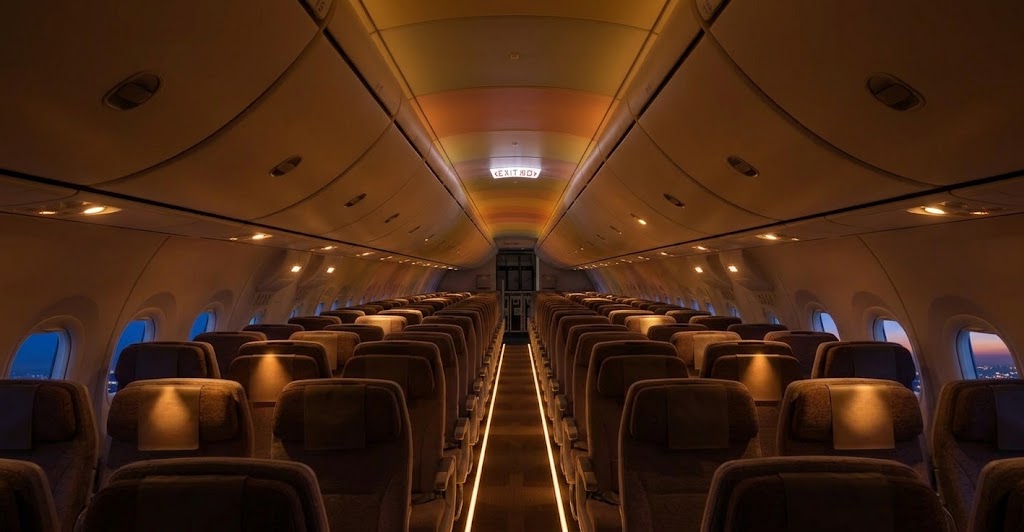 China Eastern Comac C919 economy cabin looking aft along the aisle