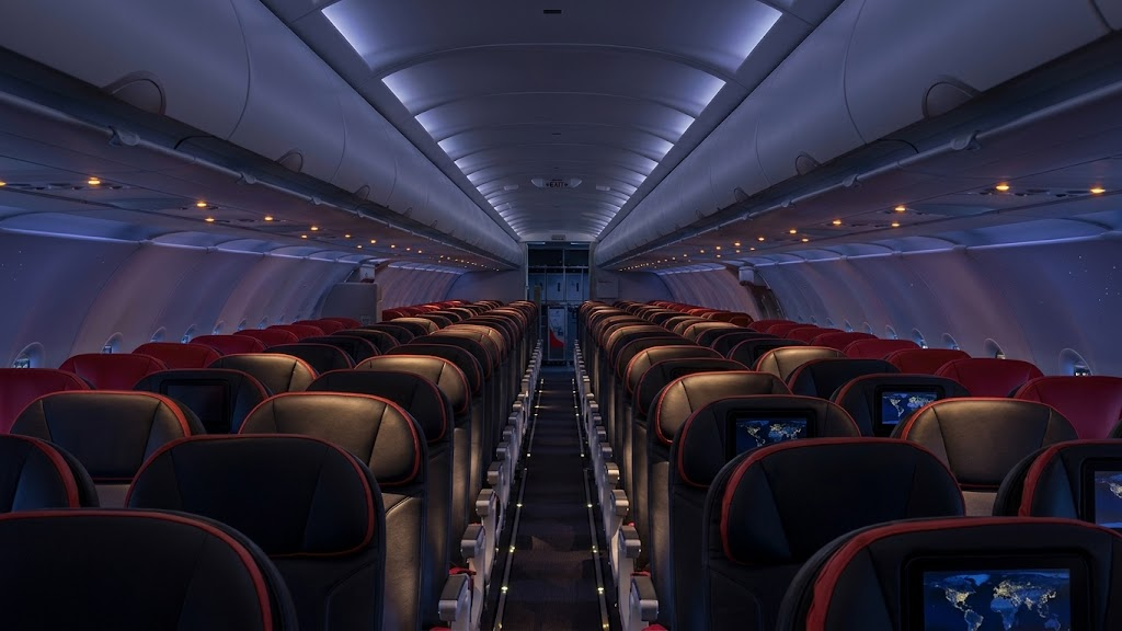 Turkish Airlines Boeing 737-800 economy cabin looking down the aisle
